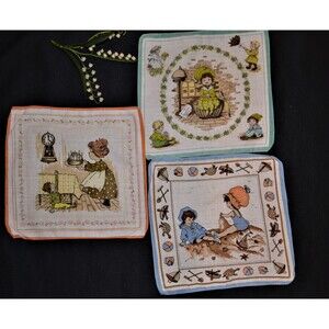 Vintage Kids Hankies Lot of Three Sweet Designs